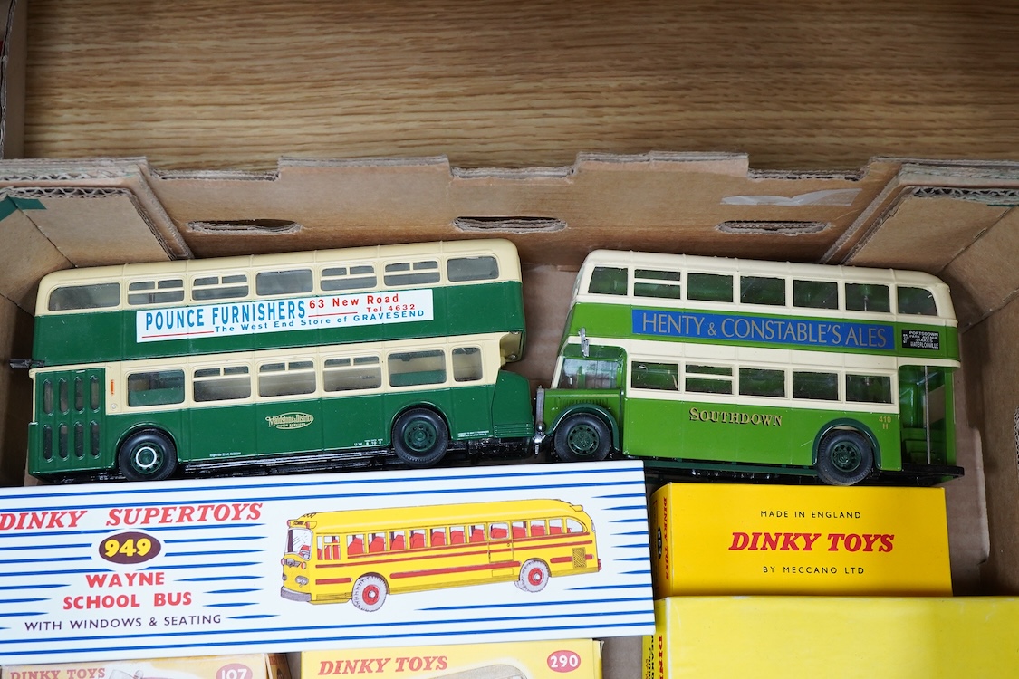 Twenty-seven Dinky Toys, all well-restored and fully repainted examples, fifteen with reproduction boxes, including; AA Mini van, Trojan van, Humber Hawk, Wayne school bus, A.C. Aceca, Austin Atlantic, Sunbeam Alpine, et